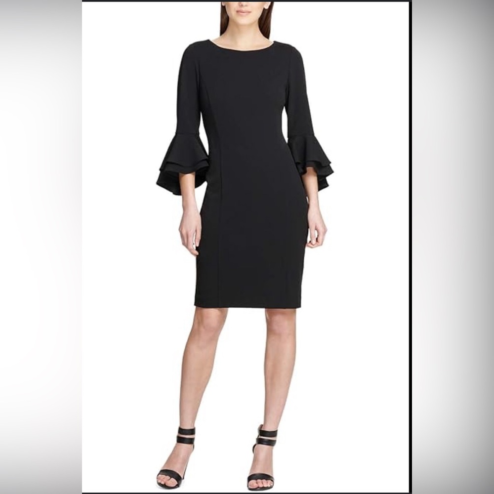 NWOT Calvin Klein Black Bell Sleeve Sheath Dress